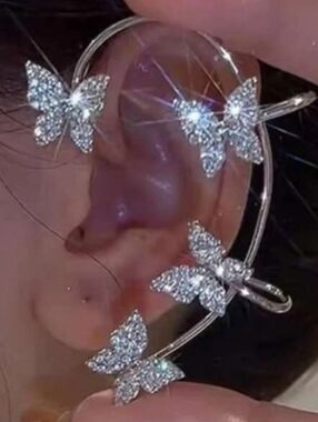 Butterfly Bling Clear Rhinestone Ear Clips NEW